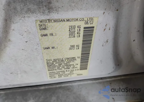 2013 Nissan Altima 2.5 Sv z USA, uszkodzony, nr VIN 1N4AL3AP6DN423639